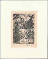 Kondor Béla (1931-1972): Ördögi látogatás. Rézkarc, papír, utólagos jelzéssel, paszpartuban, 11×8 cm