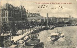 1926 London, Thames Embankment & Cleopatras Needle, tram, steamship (EK)