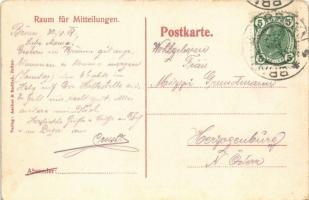 1907 Brno, Brünn; Rennergasse mit "Stock im Eisen", Haus und Hotel Pilsnerhof, Glas Porzel...