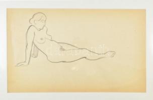 Kézdi-Kovács Elemér (1898-1976): Támaszkodó női akt. Ceruza, papír. jelzés nélkül. Proveniencia: a művész hagyatéka. Paszpartuban, 26,5x43 cm