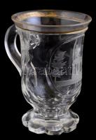 Balatonfüredi emlék pohár a füredi kút képével. XIX. sz. vége. Kézzel festett, metszett, formába önt...