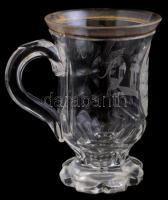 Balatonfüredi emlék pohár a füredi kút képével. XIX. sz. vége. Kézzel festett, metszett, formába önt...