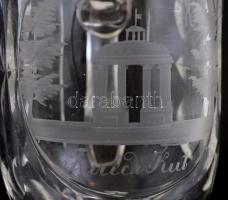 Balatonfüredi emlék pohár a füredi kút képével. XIX. sz. vége. Kézzel festett, metszett, formába önt...