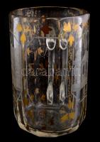 Balatonfüredi emlék pohár.  Erzsébet udvar és a füredi kút képével. XIX. sz. vége. Kézzel festett, m...