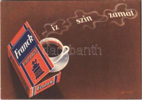 Íz - szín - zamat. Franck cikóriakávé reklámja. Budapesti Árumintavásár / Hungarian chicory coffee advertising card s: Macskássy (EK)