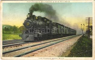 The Famous Royal Blue passenger train, locomotive. Picturesque Baltimore & Ohio Railroad (EB)