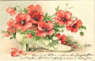 1905 Flowers with high-heeled shoes. ERIKA Nr. 2421. Emb. litho