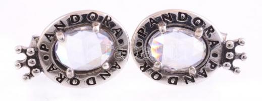 Ezüst(Ag) ovális fülbevalópár, Pandora jelzéssel, h: 1,6 cm, bruttó: 3,54 g