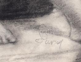 Sassy Attila (1880-1967): Ábrándozó női akt. Szén, papír. Jelzett. sérült. 49x33,5 cm
