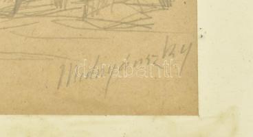 Mednyánszky jelzéssel: Katonák. Ceruza, papír. Üvegezett, sérült fa keretben. 17x23,5 cm