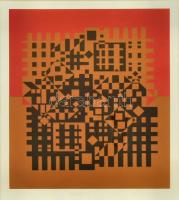 Vasarely jelzéssel:: Kompozíció. Ofszet, papír, üvegezett fa keretben, 21,5×18 cm