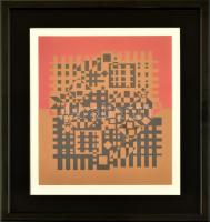 Vasarely jelzéssel:: Kompozíció. Ofszet, papír,  üvegezett fa keretben, 21,5×18 cm