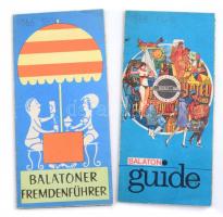 1966 Balaton Fremdenführer, német nyelvű Balaton térkép/prospektus. Bp., 1966, HungaroHotels, 39x57 cm + 1968 Balaton Guide, angol nyelvű Balaton térkép/prospektus. Bp., 1968, HungaroHotels, 39x55 cm