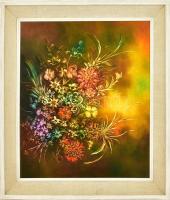 Heil József (1929-): Virágok. Olaj, farost, jelzett, fa keretben, 50×60 cm