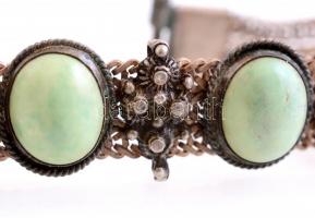 Ezüst(Ag) karkötő, zöld kövekkel, jelzett, h: 17,5 cm, bruttó: 34,01 g