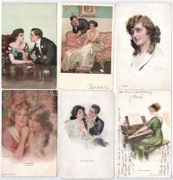 12 db RÉGI motívum képeslap vegyes minőségben: amerikai hölgyek / 12 pre-1945 motive postcards in mixed quality: American lady art