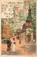 1902 Kyselka, Giesshübl Sauerbrunn; Versendungs-Gebäude. Hofkunstanstalt Eckstein & Stähle litho s: Otto Strützel