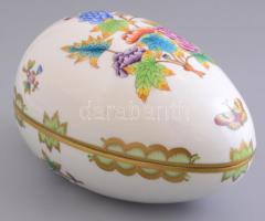 Herendi Viktória mintás tojás alakú bonbonniere, kézzel festett, jelzett, hibátlan, 10x17x11,5 cm