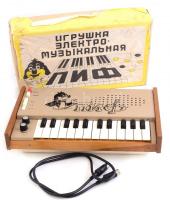 Piff játék zongora, elemes játék zongora, egy kábel hiánnyal, eredeti foltos, sérült dobozában, nem kipróbált, elem nélkül, 35x20x7 cm