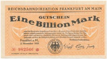 Németország / Weimari Köztársaság / Frankfurti Vasúti Igazgatóság 1923. 1.000.000.000.000M T:I,I- Germany / Weimar Republic / Reichsbahndirektion Frankfurt am Main 1923. 1.000.000.000.000M C:UNC,AU
