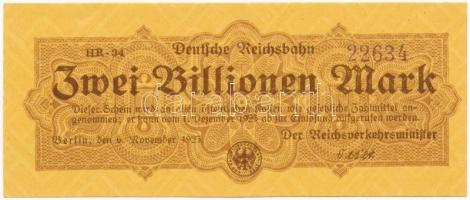 Németország / Weimari Köztársaság / Birodalmi vasút 1923. 2.000.000.000.000M berlini szükségpénz T:I- Germany / Weimar Republic / Deutsche Reichsbahn 1923. 2.000.000.000.000 Mark necessity note from Berlin C:AU