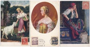 5 db RÉGI képeslap: Sopron, folklór, művész / 5 pre-1945 postcards: Hungarian folklore, art, Sopron