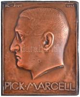 Reményi József (1887-1977) 1917. Pick Marcell réz lemezplakett plakett (419,03g/144x118mm) T:2 ü. / Hungary 1917. Marcell Pick copper sheet metal plaque (419,03g/144x118mm) C:XF ding