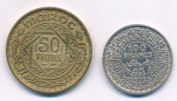 Marokkó 1952 (1371). 50Fr Al-Br V. Mohammed + 1953. 100Fr Ag T:2 Morocco 1952 (1371). 50 Francs Al-Br Mohmmed V + 1953. 100 Francs Ag C:XF Krause Y#51, Y#52