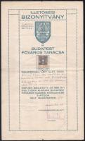 1921 Bp., Illetőségi bizonyítvány, hogy Fürst Mór izraelita vallású fűszerkereskedő budapesti községi kötelékbe tartozik