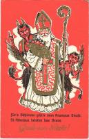 ~1950 Gruss vom Nikolo! / Krampus, Saint Nicholas / Krampuszok és Mikulás (fa)