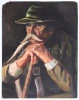 Borszéki Gy jelzéssel: Kalapos férfi portréja. Olaj, karton, sérült, 41×32 cm