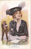 1919 A féltékeny / Romantic couple, lady art postcard. P.G.W.I. 163. artist signed