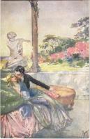 1920 Romantic couple. Italian lady art postcard. Serie 1027-6. artist signed
