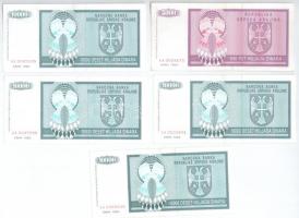Horvátország / Krajna Szerb Köztársaság 1992. 5000D + 10.000D (4x) közte egy sorszámkövető pár T:III Croatia / Republic of Serbian Krajina 1992. 5000 Dinara + 10.000 Dinara (4x) with one sequential serial pair C:F