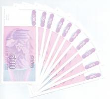 Jugoszlávia 1992. 500D (10x) sorszámkövetők "AF 7594445 - AF 7594454" + 1993. 5.000.000D (...