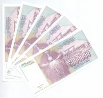 Jugoszlávia 1992. 500D (10x) sorszámkövetők "AF 7594445 - AF 7594454" + 1993. 5.000.000D (...