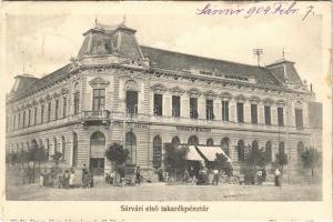 1904 Sárvár, Első Takarékpénztár, Spieler Jakab és Deutsch Ármin üzlete, útépítés (EK)