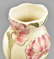 Zsolnay szecessziós virág mintás füles váza. Kézzel festett, jelzett, hibátlan 21,5  cm