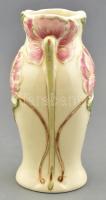 Zsolnay szecessziós virág mintás füles váza. Kézzel festett, jelzett, hibátlan 21,5  cm