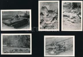 1956 Budapest, forradalom, utcakép, tank, elesettek, 5 db fotó, 9,5×6,5 cm