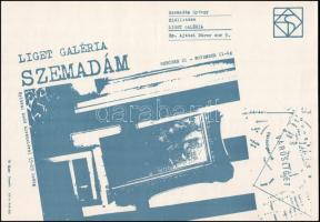 1983 Szemadám György (1947-) Munkácsy Mihály-díjas magyar festőművész a budapesti Liget-Galérában rendezett kiállításának plakátja. Ofszet, papír, 29x41 cm. Lap tetején apró szakadással.