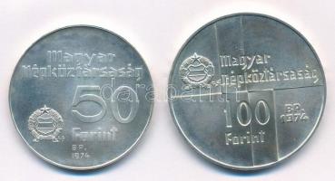 1974. 50Ft Ag "50 éves az MNB" + 100Ft Ag "50 éves az MNB" T:BU 
Adamo EM44, EM...