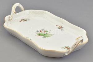 Herendi csipkebogyós füles tálca. Kézzel festett, jelzett, hibátlan. 18x28 cm