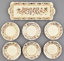 Zsolnay perzsa mintás hat személyes süteményes készlet. Kézzel festett, jelzett, hibátlan. 42x17 cm, d: 16,5 cm
