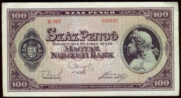 1945. 100P gyári vízjellel T:III