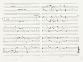 7 db, a Budapesti Új Zenei Stúdió zeneszerzőinek munkáit tartalmazó, ő általuk rajzolt és írt, kotta...