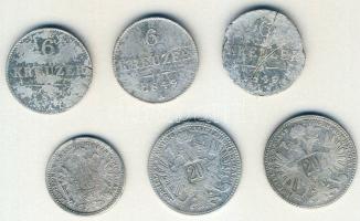 Ausztria 1849. 6kr Ag(3x) + 1869. 20Kr Ag (1x) + 1870. 20Kr Ag(1x) + 1872. 10Kr Ag (1x) összesen 6db T:3/4 v. korr