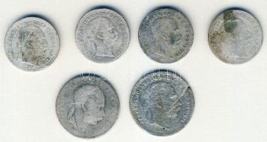 1870KB 10Kr Ag(4x) + 1870Kb 20Kr Ag(1x) + 1870GyF 20kr Ag(1x) T:3/4 v.k. összesen 6db