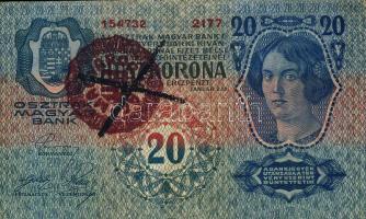 1913. 20K piros "Magyarország" körbélyegzővel+"Andráskereszttel(hamis?!) T:II-/III+