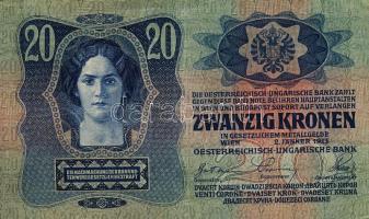 1913. 20K piros "Magyarország" körbélyegzővel+"Andráskereszttel(hamis?!) T:II-/III+